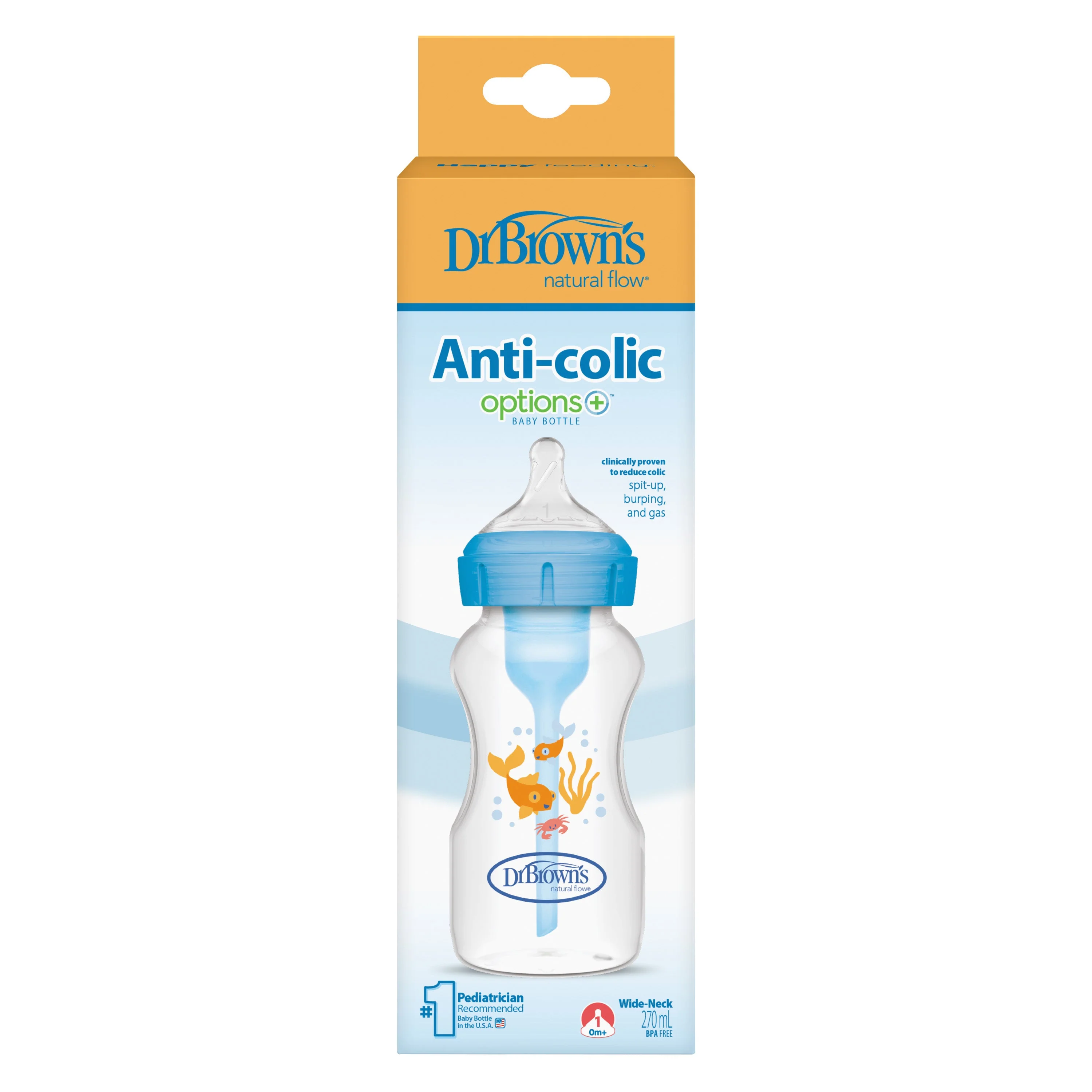 Dr Brown's Blue Goldfish Natural Flow® Anti-Colic Options+™ Wide-Neck Baby Bottle - Image 2