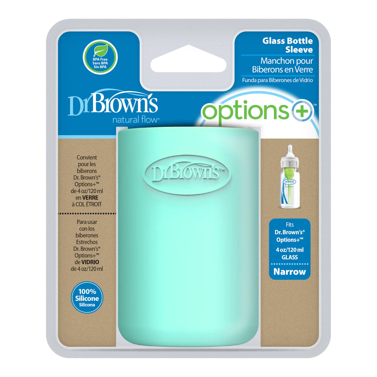 Dr Brown's 120ml Glass Silicone Sleeve Mint - Narrow Neck - Image 3