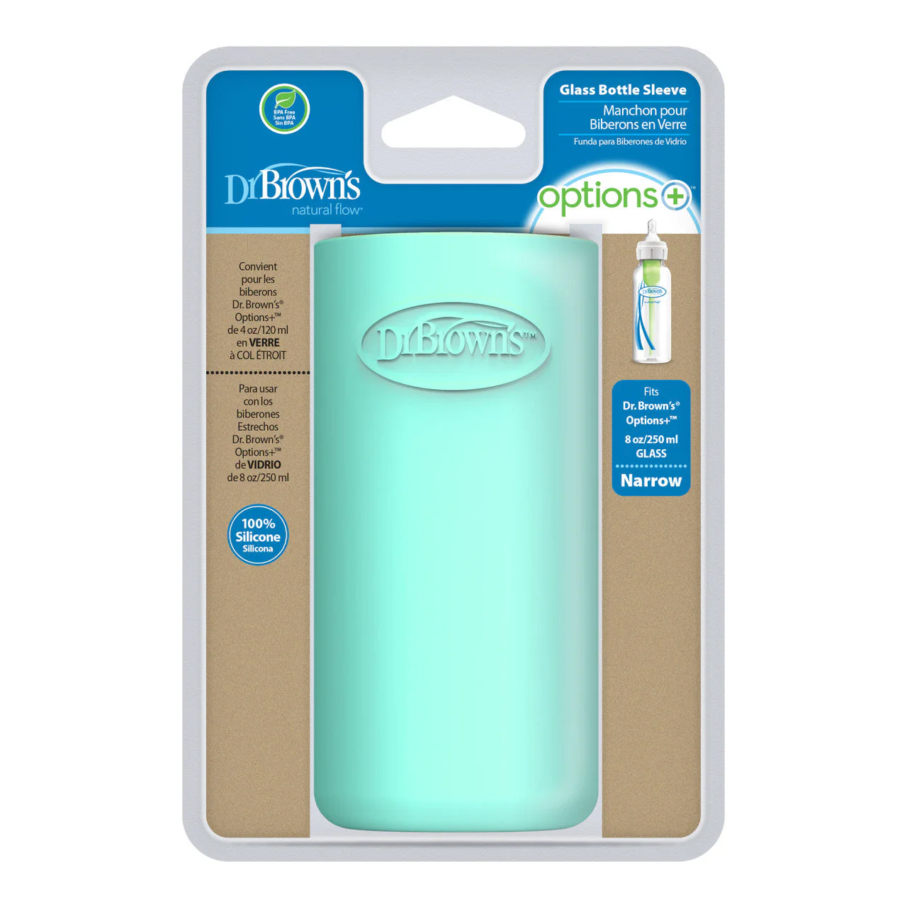 Dr Brown's 250ml Glass Silicone Sleeve Mint - Narrow Neck - Image 3