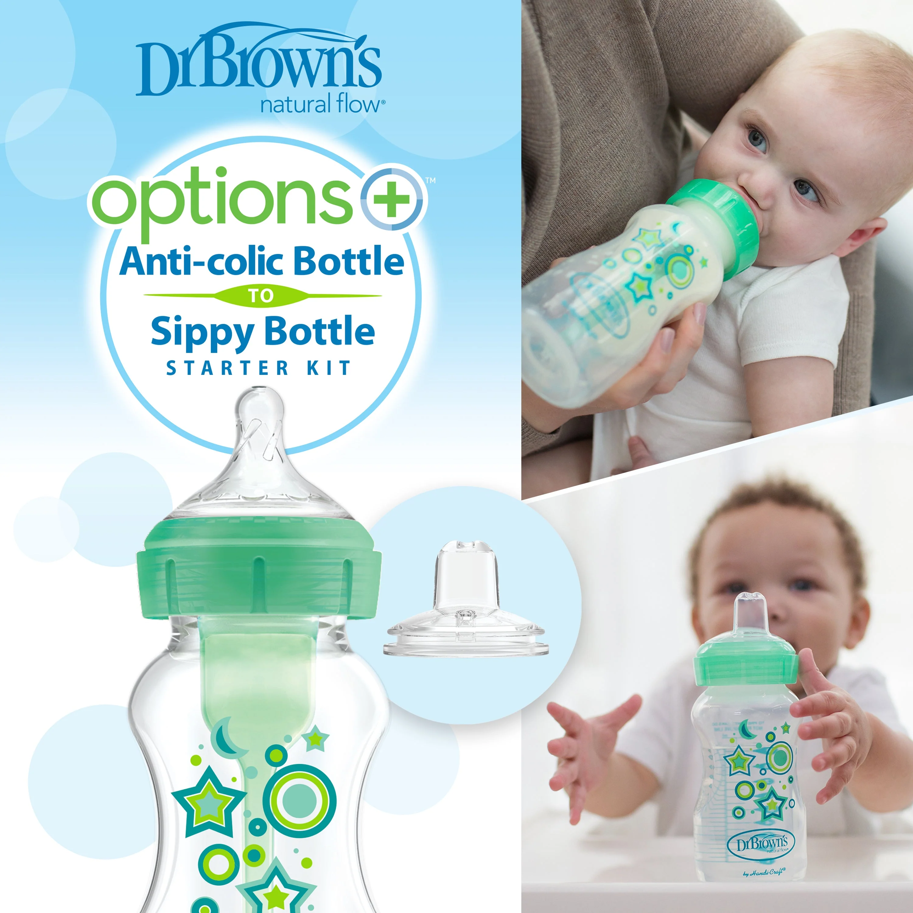 Dr. Brown's 270ml Wide-Neck Transition Bottle - Green Stars - Image 5