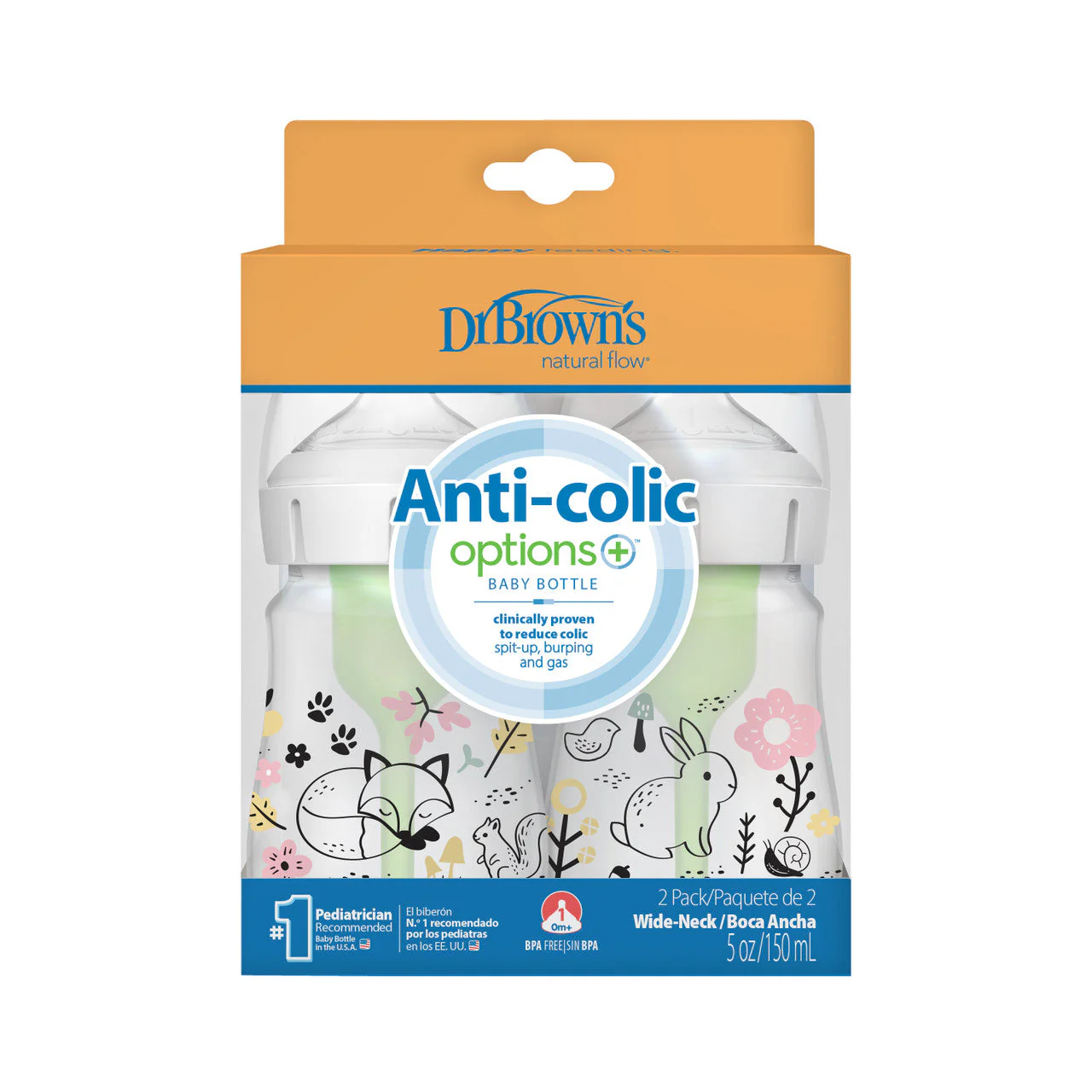 Dr Brown's Anti-Colic Options+ Wide-Neck Baby Bottle, 5oz/150ml, 2-Pack - Designs - Image 3
