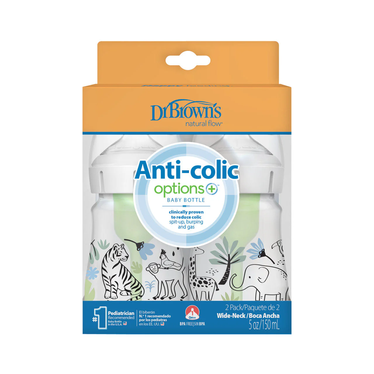 Dr Brown's Anti-Colic Options+ Wide-Neck Baby Bottle, 5oz/150ml, 2-Pack - Designs - Image 4