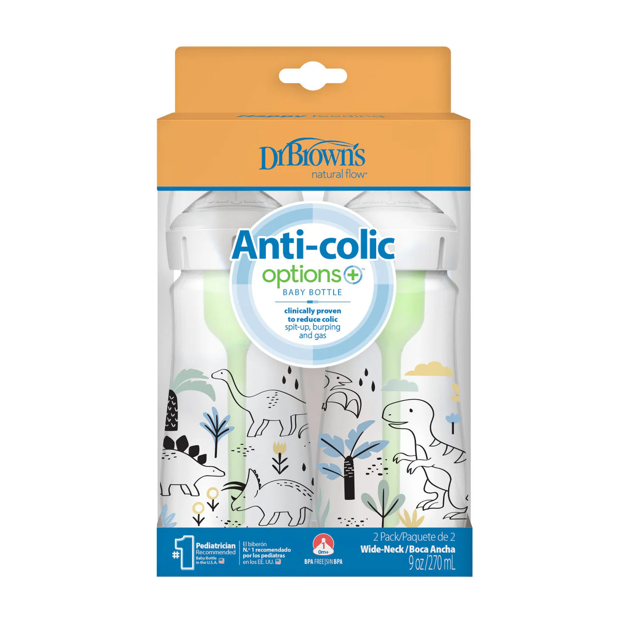 Dr Brown's Anti-Colic Options+ Wide-Neck Baby Bottle, 9oz/270ml, 2-Pack - Designs - Image 2