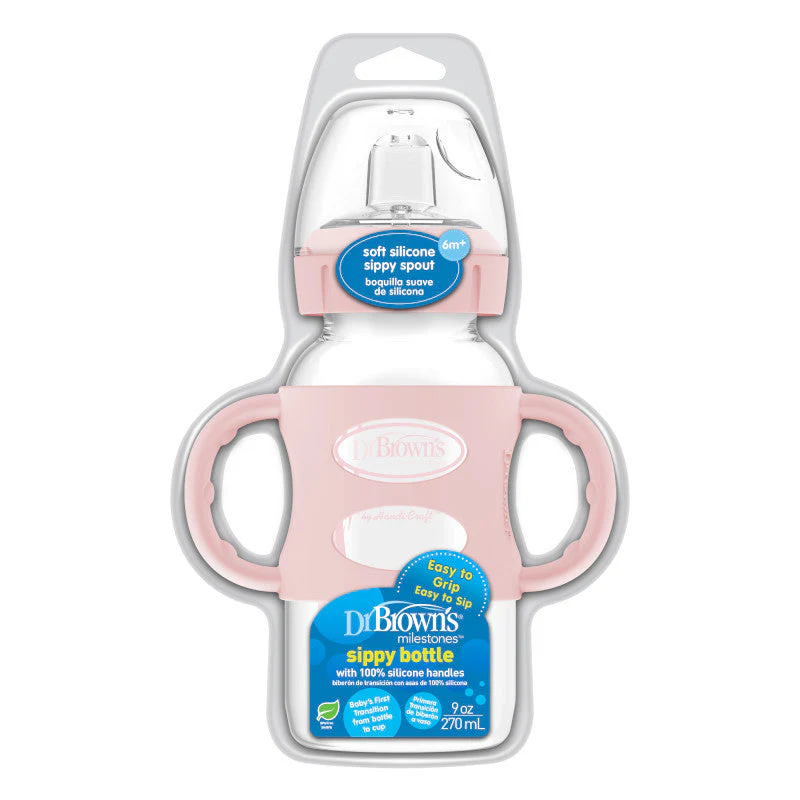 Dr Brown's Milestones 270 ml  Wide-Neck Sippy Bottle with Silicone Handles Light Pink - Image 4