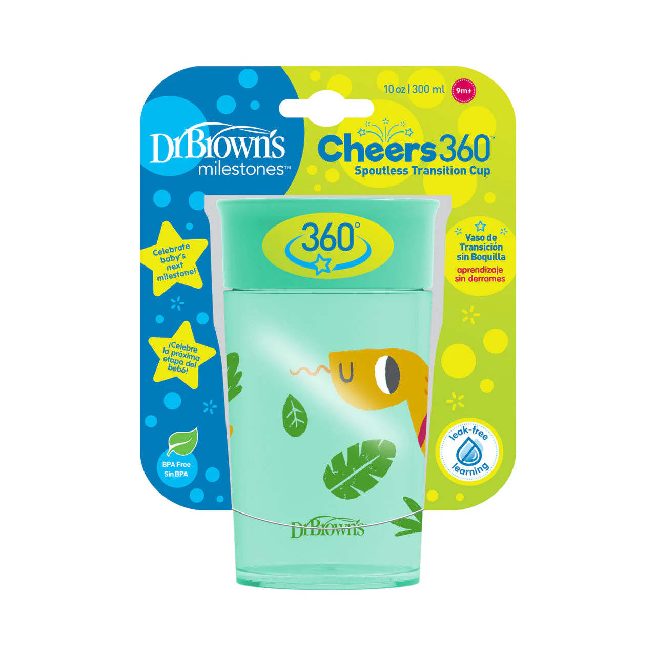 Dr Brown's Milestones Cheers360 Cup, 10oz/300ml, Green - Image 5