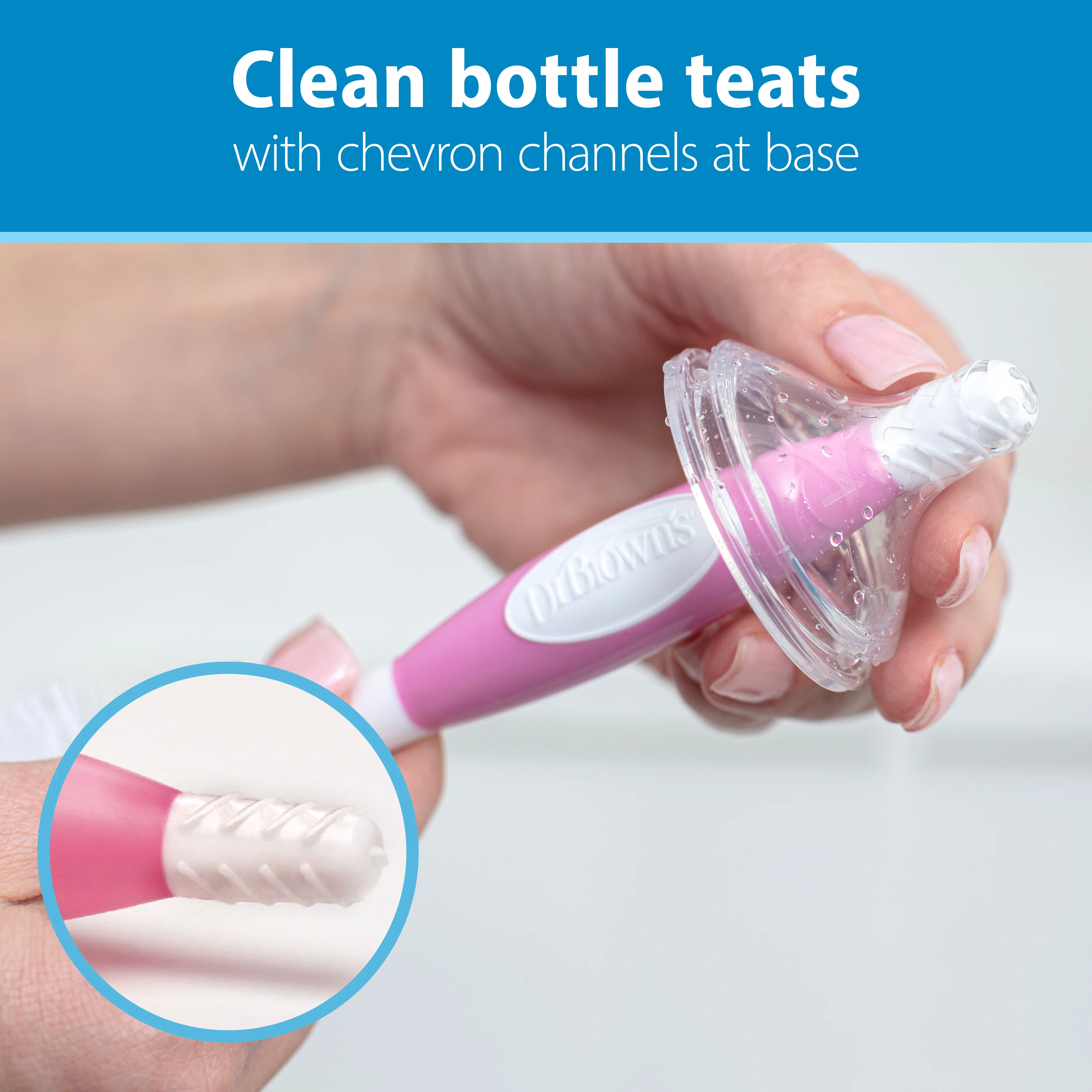 Dr Brown's Natural Flow Bottle and Teat Brush - Pink - Image 2