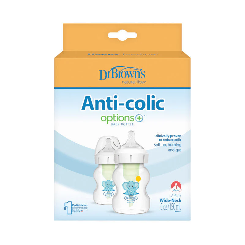 Dr Brown's Options+ Anti-Colic 150ml Baby Bottle Twin Pack, Elephant Design - Image 2