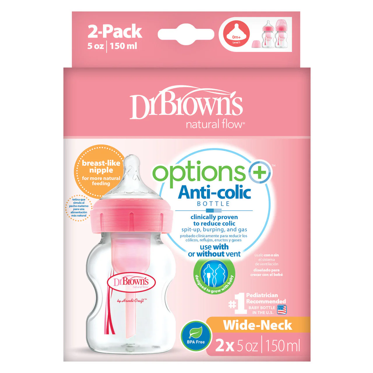 Dr Brown's Options+ Anti-Colic Bottle 150ml Twin Pack Pink - Image 2