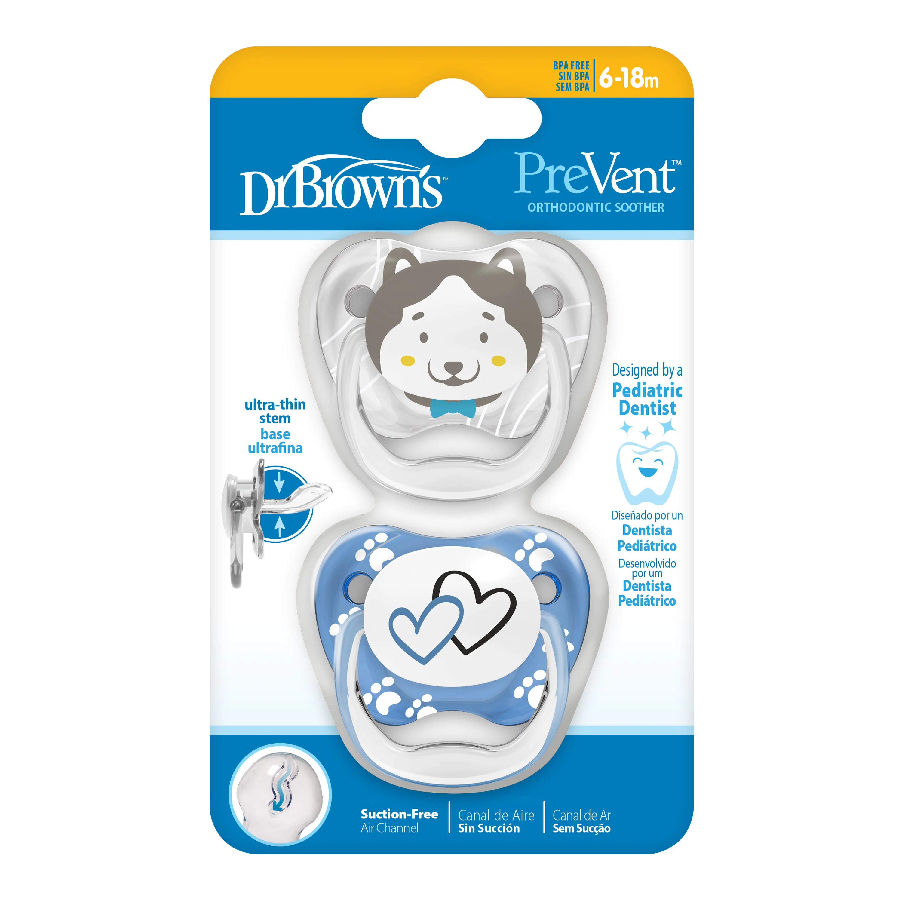 Dr Brown's PreVent Soothers  - Blue/Grey, 6-18 Month - Image 3