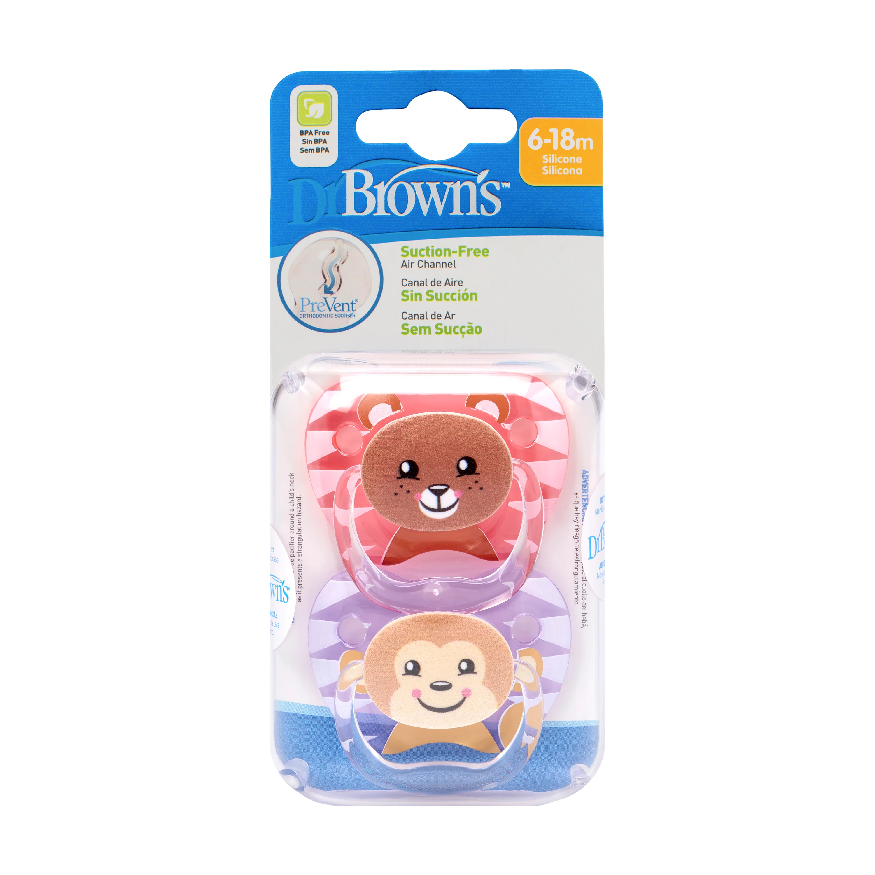 Dr Brown's PreVent Soothers  - Animal Faces, Pink, 6-18 Month - Image 3