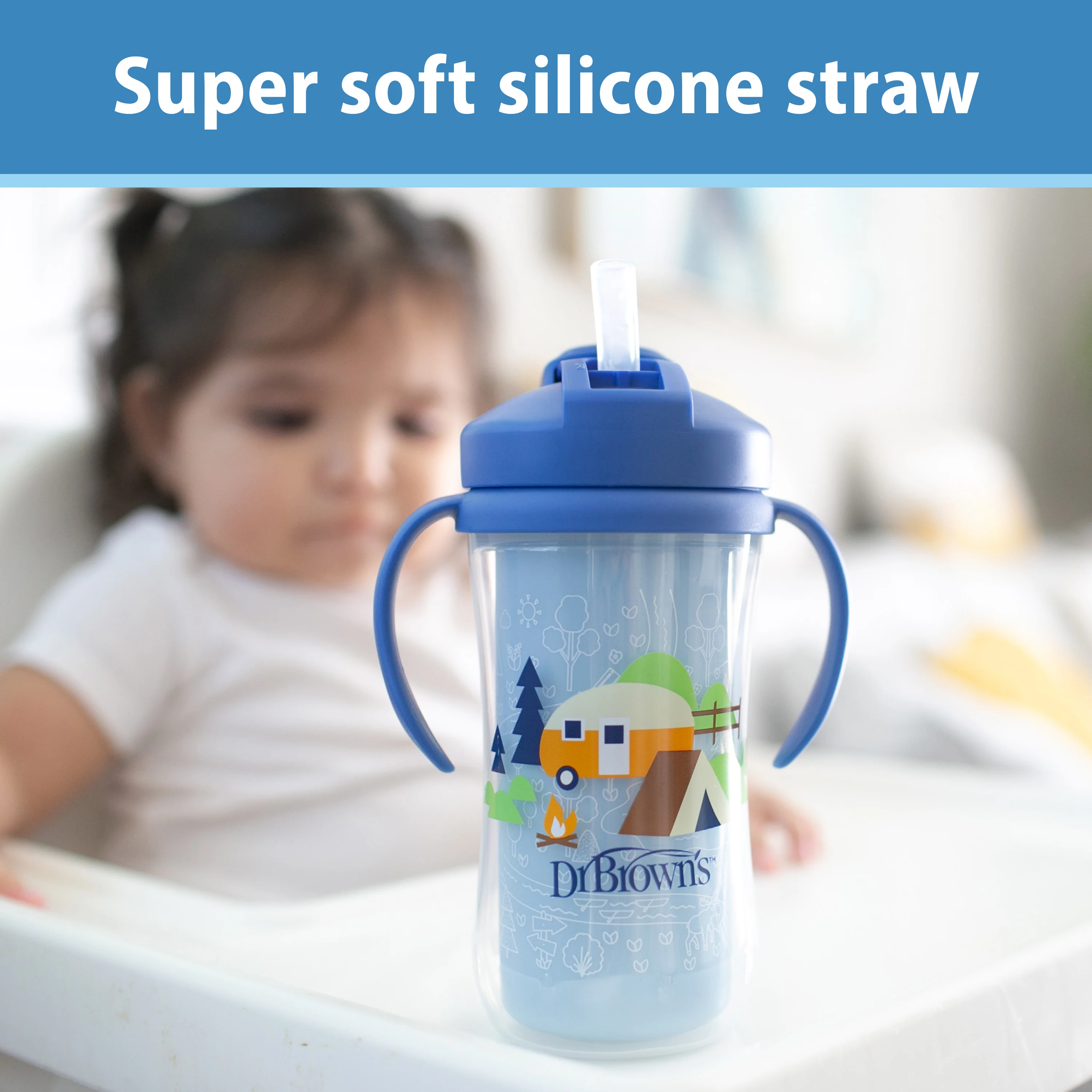 Insulated Straw Cup with Handles, Blue Camping Site (1-Pack) - Image 7