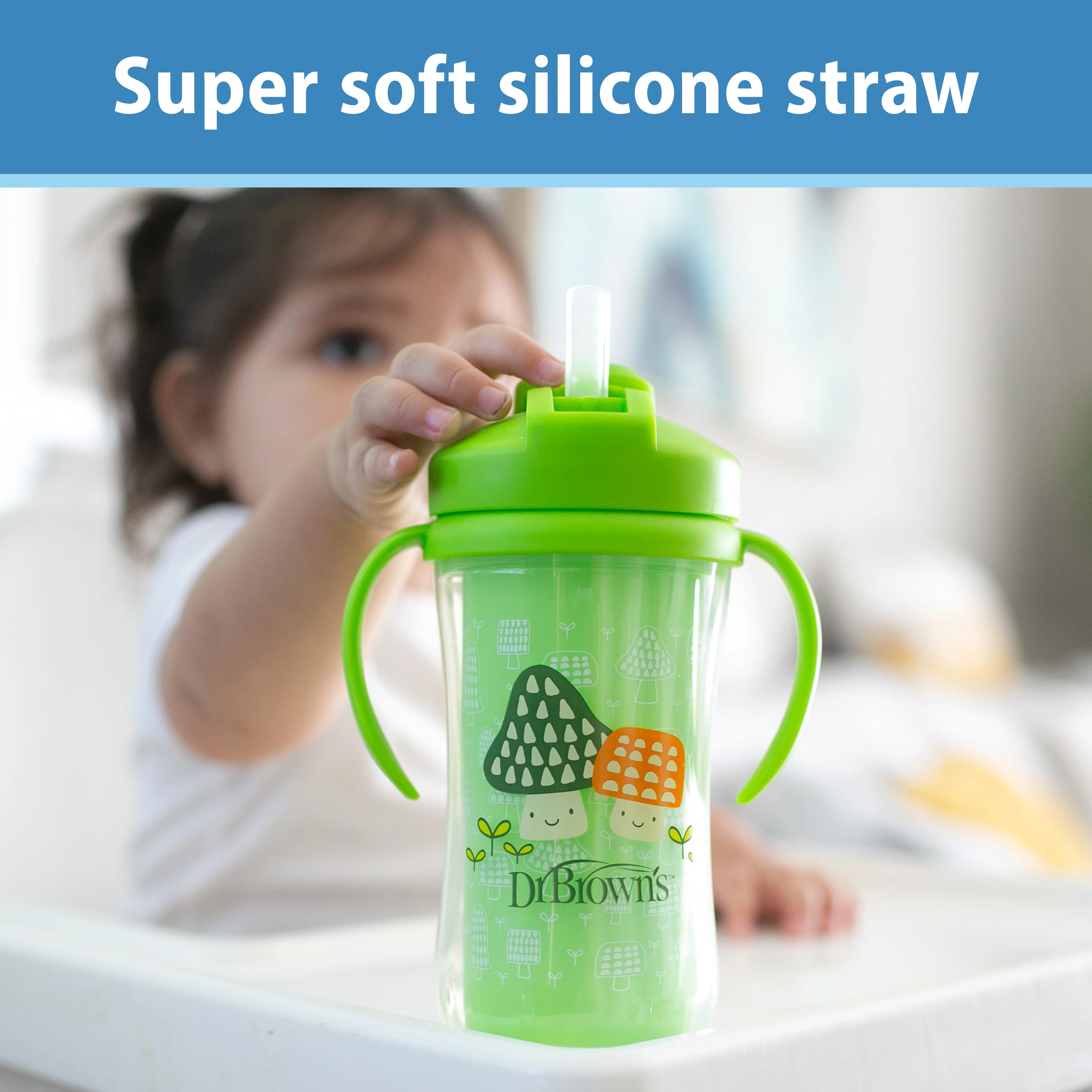Insulated Straw Cup with Handles, Green Mushrooms  (1-Pack) - Image 5