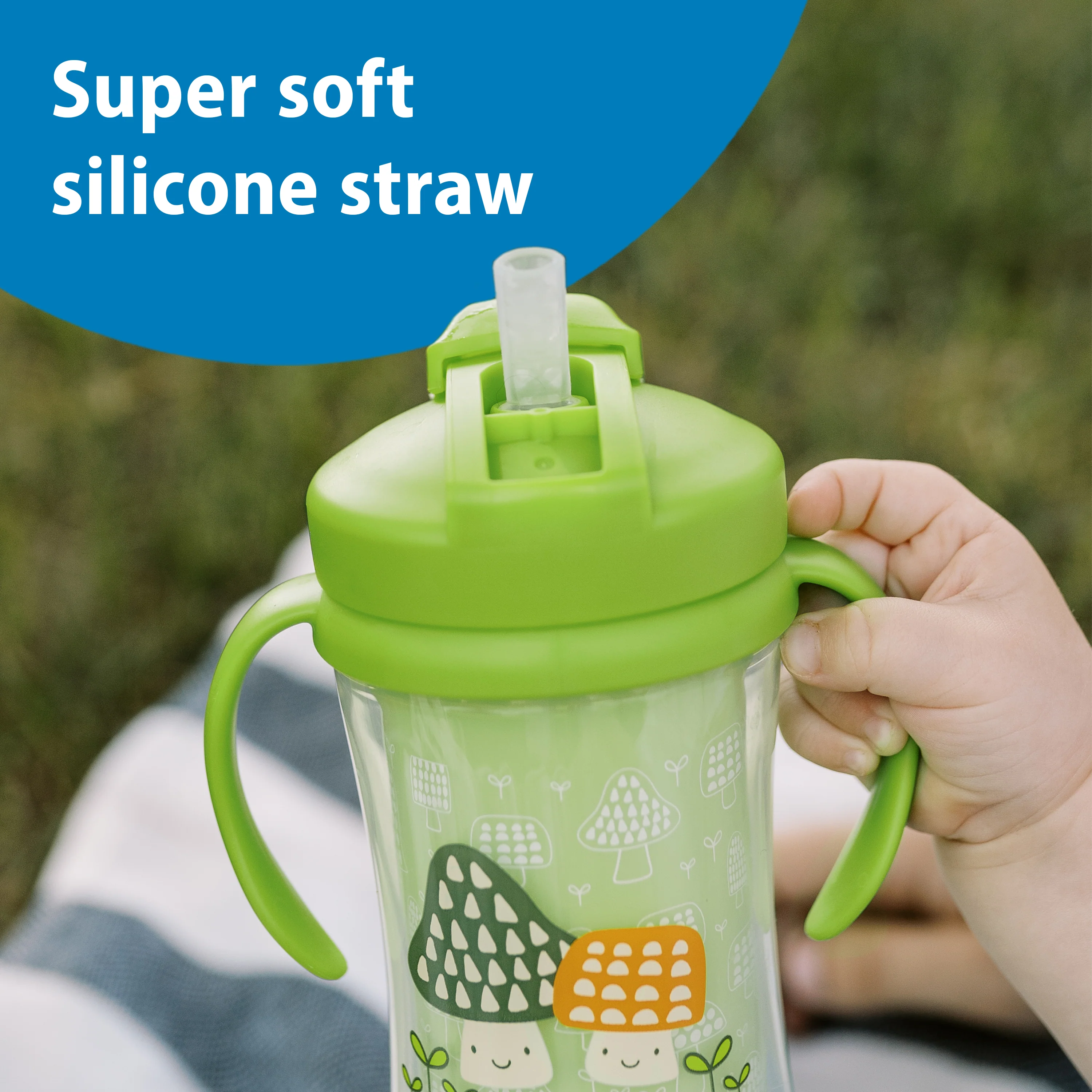 Insulated Straw Cup with Handles, Green Mushrooms  (1-Pack) - Image 6