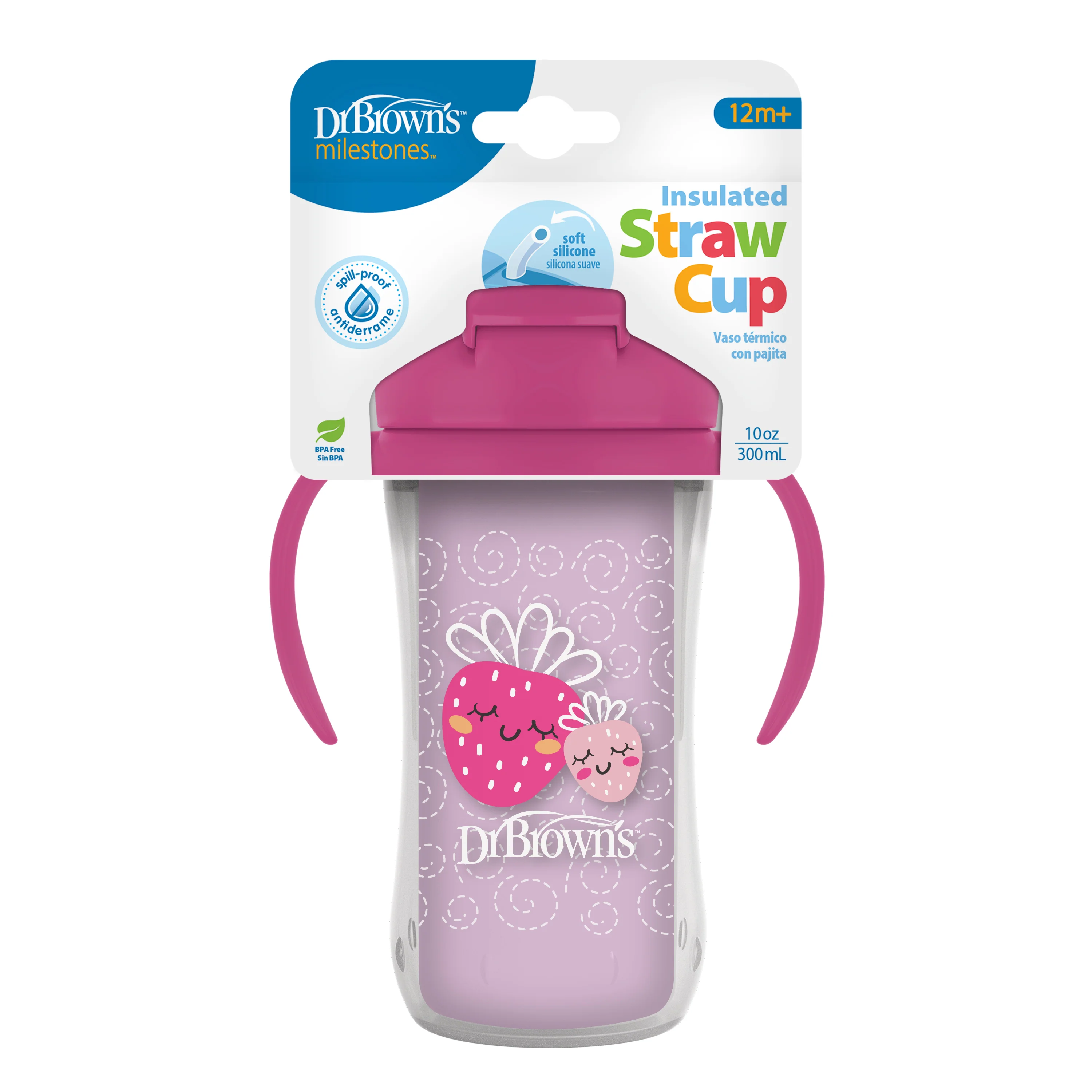 Insulated Straw Cup with Handles, Pink Strawberries (1-Pack) - Image 4