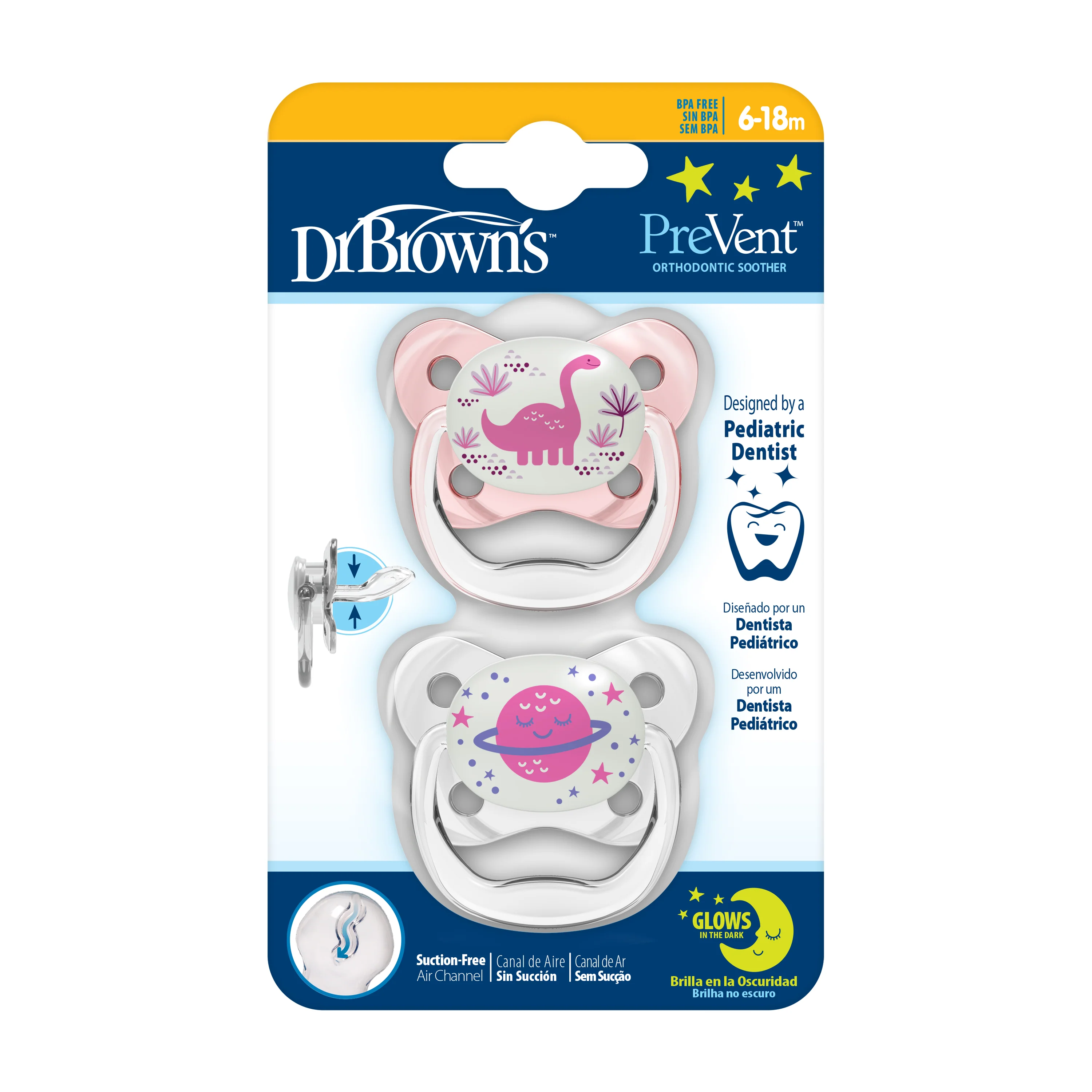 PreVent Glow In The Dark Butterfly Soothers Pink Dinosaur / Planet 6-18 Months - Image 8